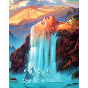 Woman and Amazing Waterfall