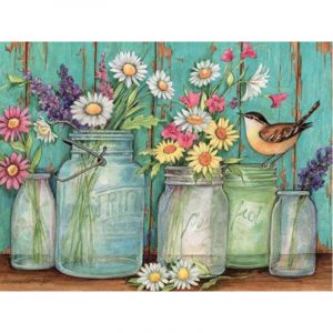 Flowers in Vase And Sparrow