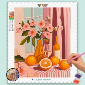 Exotische Orangen und Blumen